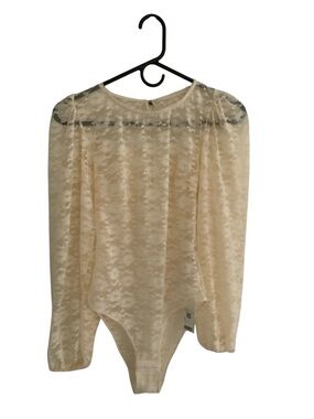 YSE Women’s Sexy Sheer Cream Floral Lace Long-Sleeve Bodysuit SZ 4-8